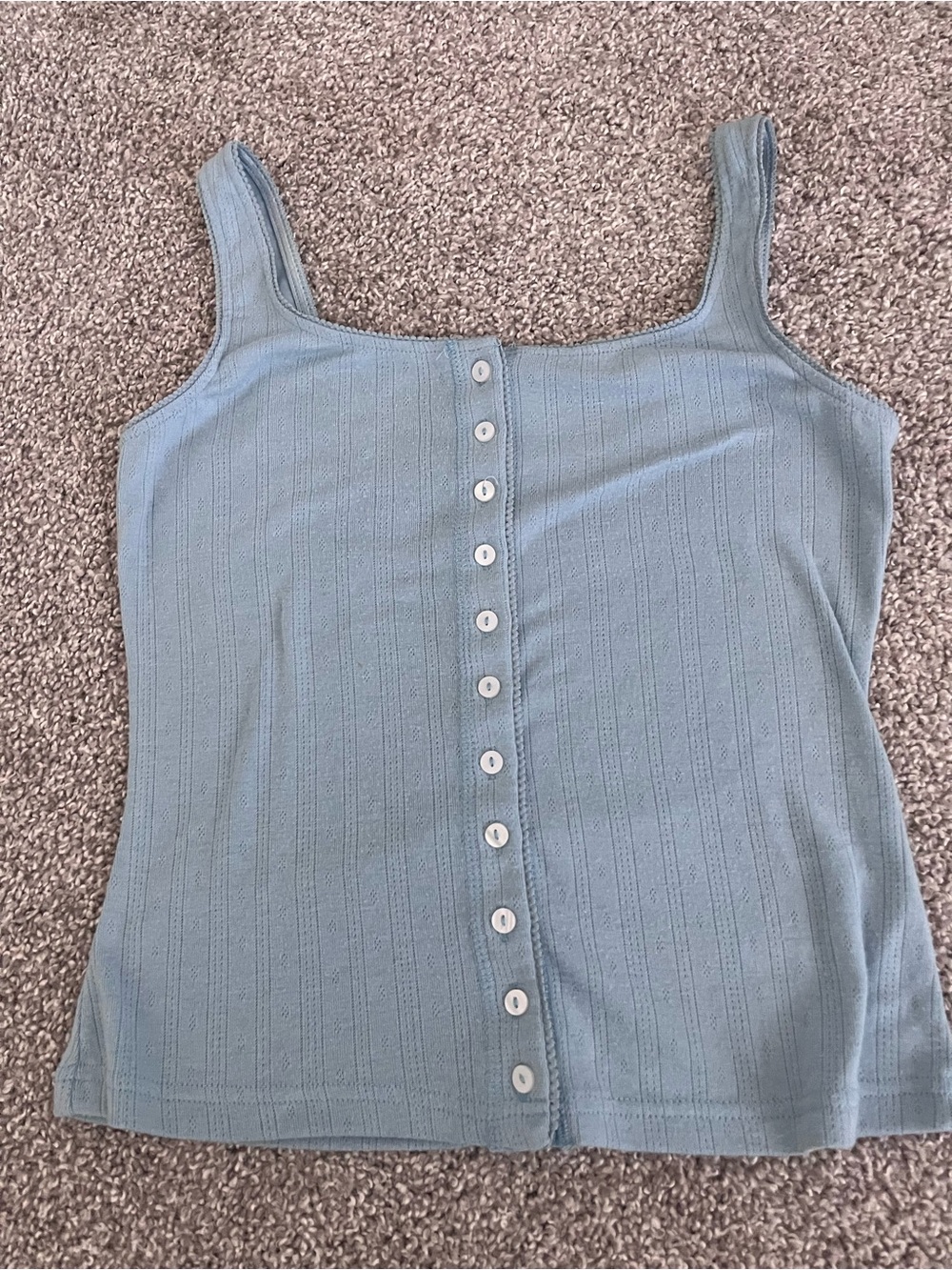 Women’s Light Blue Button-Front Ribbed Tank Top